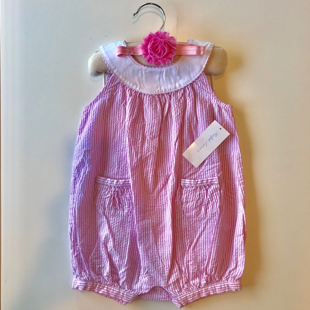 Seersucker Ralph Lauren pink & white romper 18M